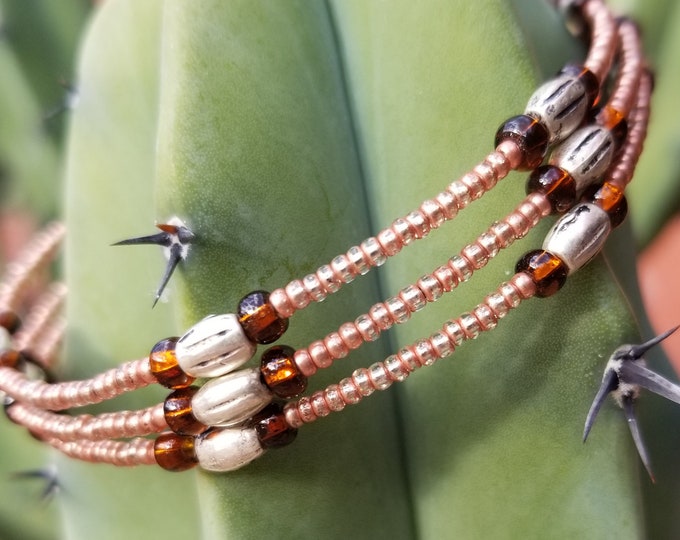 Copper Colored 3-Strand Beaded Bracelet