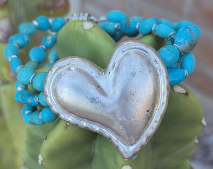Castle Dome Turquoise w/ Silver Heart Bracelet