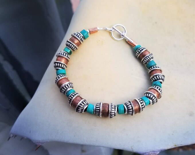 Silver, Turquoise & Copper Bracelet