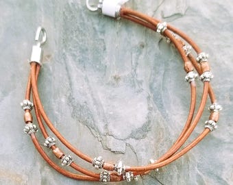 3-Strand Leather & Silver Bracelet