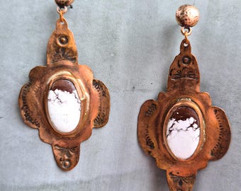 White Buffalo & Copper Stamped Earrings