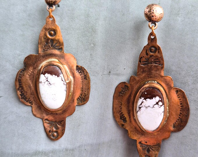White Buffalo & Copper Stamped Earrings