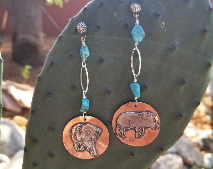 Javelina Babies Silver, Copper & Sleeping Beauty Turquoise Earrings