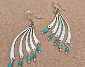 Silver & Kingman Turquoise Dangly Earrings