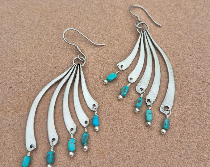Silver & Kingman Turquoise Dangly Earrings