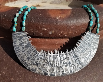 26" Silver & Caballo Campitos Turquoise Tryptic Saguaro Necklace