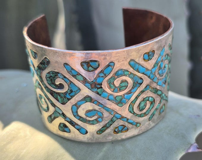 Turquoise Inlay Silver Cuff Bracelet