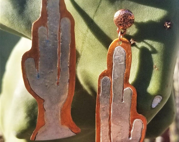 Silver & Copper Saguaro Earrings