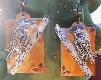 Arizona Woodpecker Silver & Copper Earrings