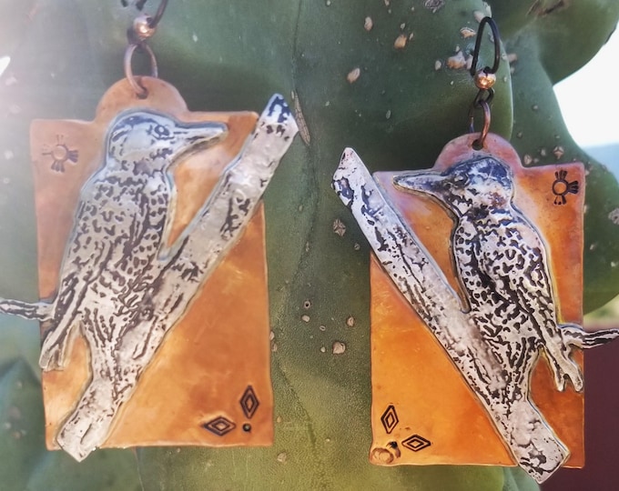 Arizona Woodpecker Silver & Copper Earrings