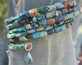 Turquoise Beaded Memory Wire Bracelet