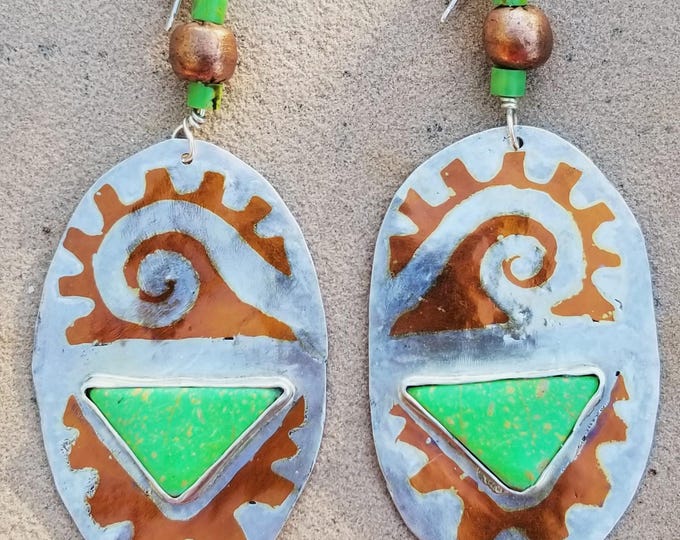 Silver and Copper Inlay With Sonoran Gold Turquoise Earrings