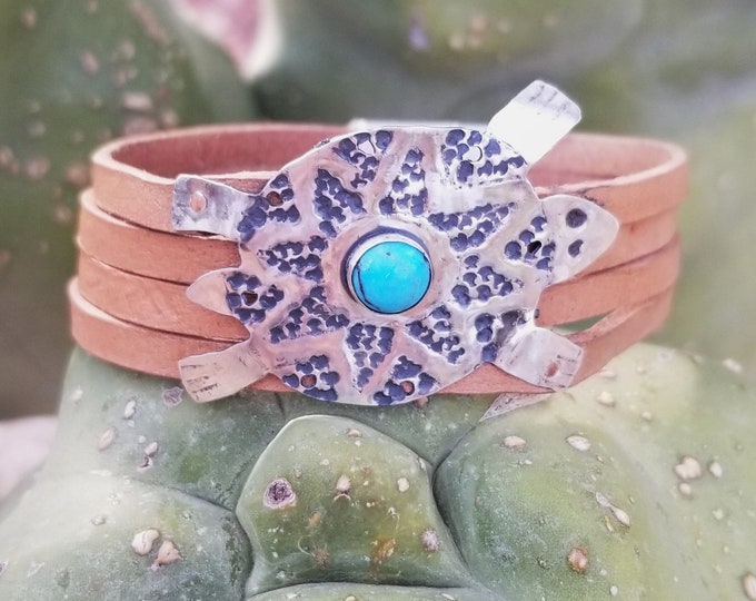 Desert Tortoise 4-Strand Leather & Kingman Turquoise Bracelet