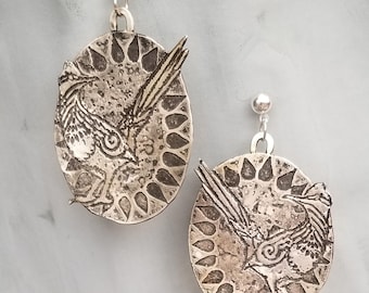 Roadrunner Silver Etched Earrings