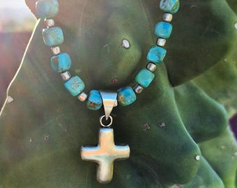 Kingman Turquoise & Silver Cross Choker