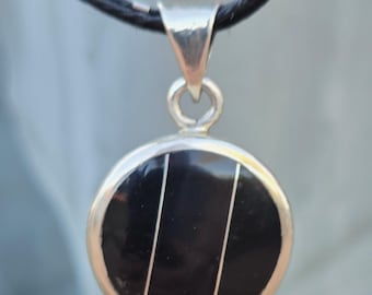 Black Onyx & Silver Pendant on Black Hemp Chain Necklace