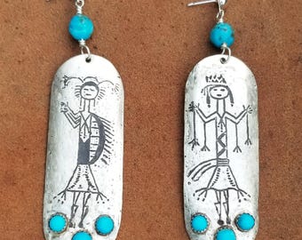Navajo Style Yei & Turquoise Earrings