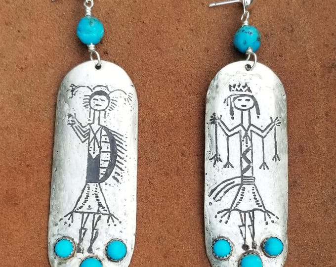 Navajo Style Yei & Turquoise Earrings