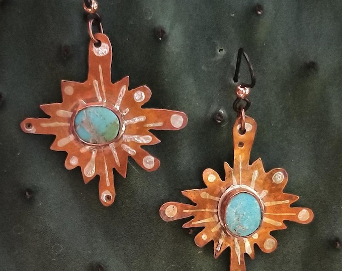 Copper Snowflake Earrings w/ Morenci Turquoise