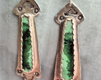 Green Garnet & Silver Stamped Earrings