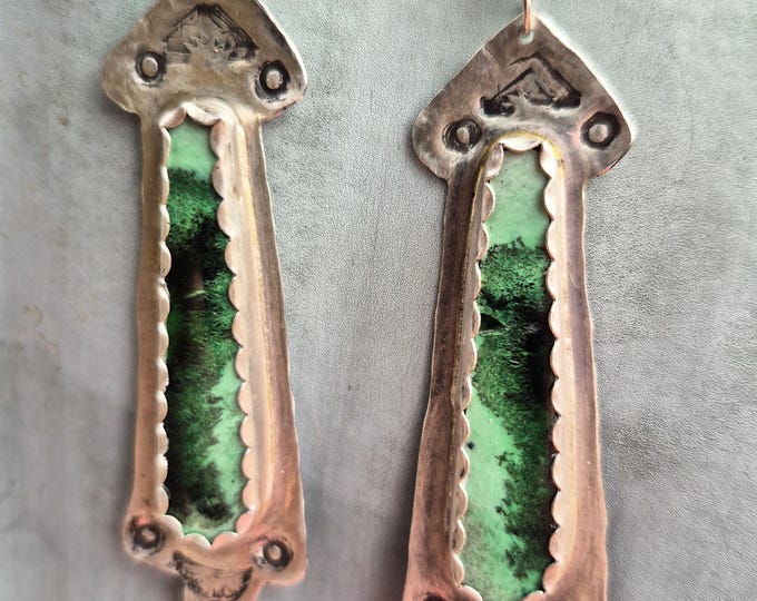 Green Garnet & Silver Stamped Earrings