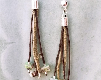 3" Hemp & Green Agate Earrings
