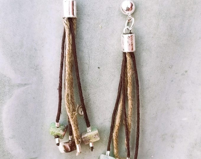 3" Hemp & Green Agate Earrings