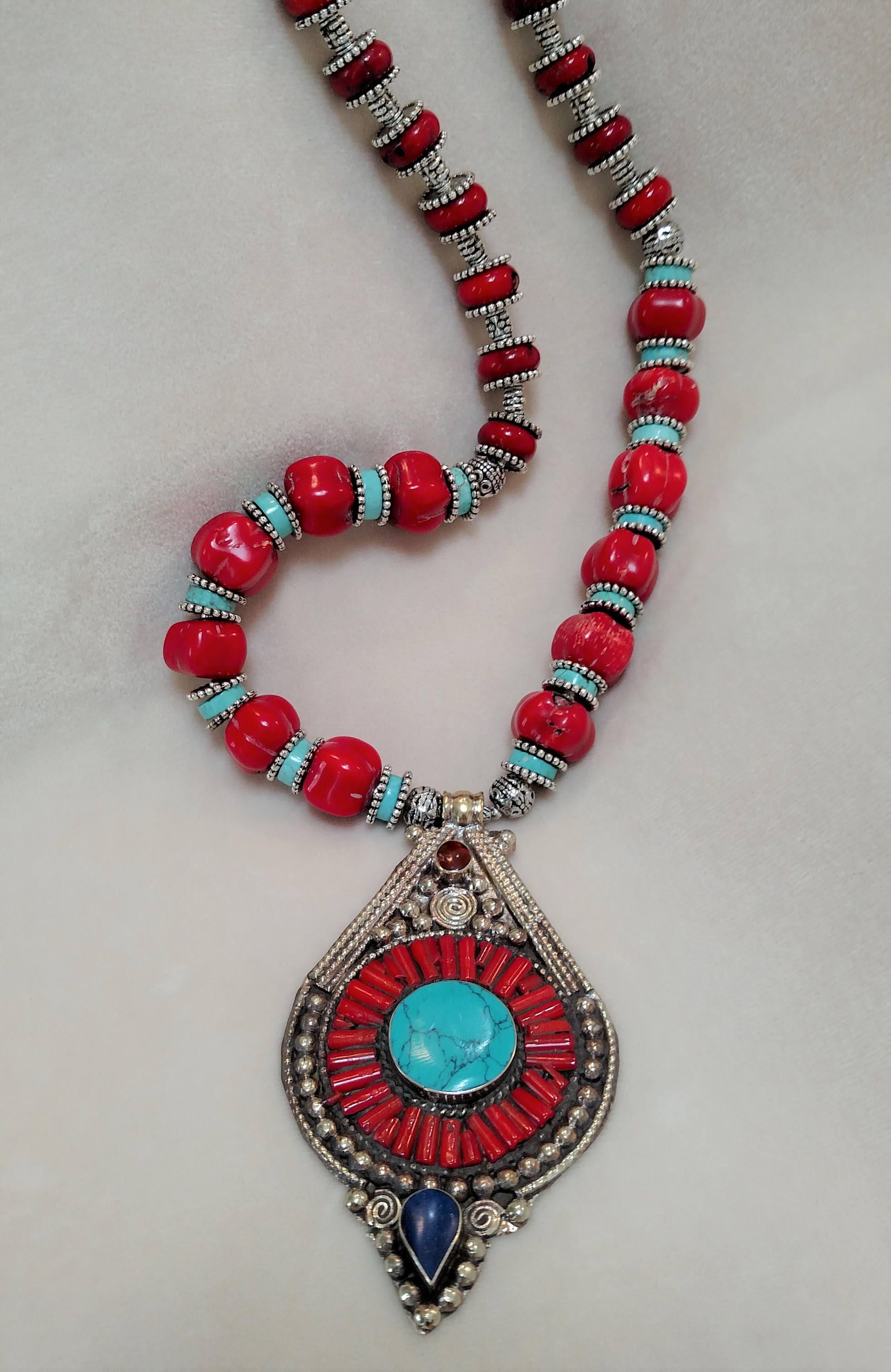 28 Coral and Turquoise Necklace