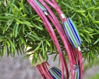 7 Strand Washed Red Leather Bracelet