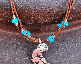 Silver Kokapelli & Kingman Turquoise Choker