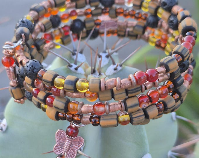 5 Round Czech Beaded Memory Wire  Bracelet