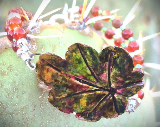 Watercolor Leaf  & Jasper Beaded Bracelet