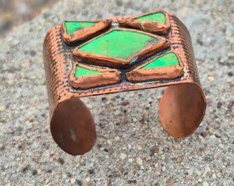 Sonoran Gold Tuquoise & Stamped Copper Cuff