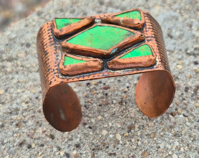 Sonoran Gold Tuquoise & Stamped Copper Cuff