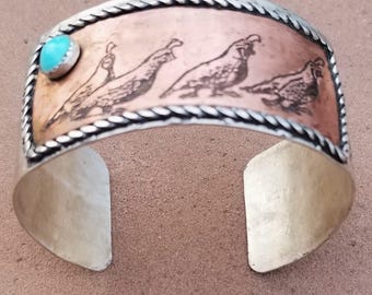 Copper & Silver Quail Cuff Bracelet