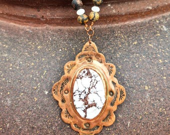 White Buffalo & Copper Pendant Necklace