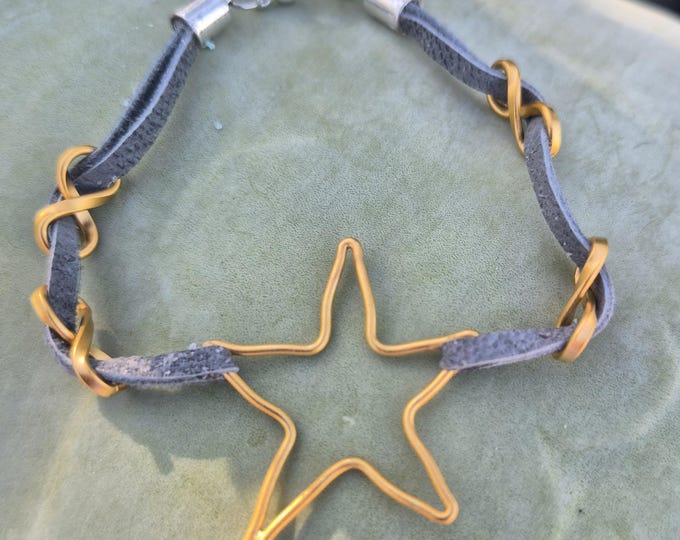Gold Star & Leather Bracelet