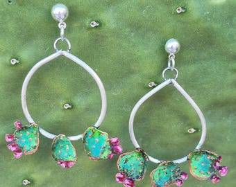 Prickly Pear Pad Silver Earrings