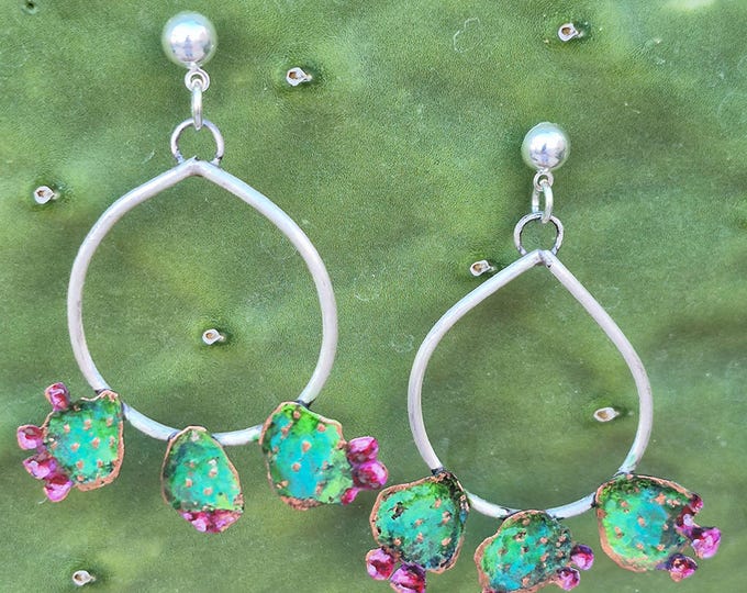 Prickly Pear Pad Silver Earrings