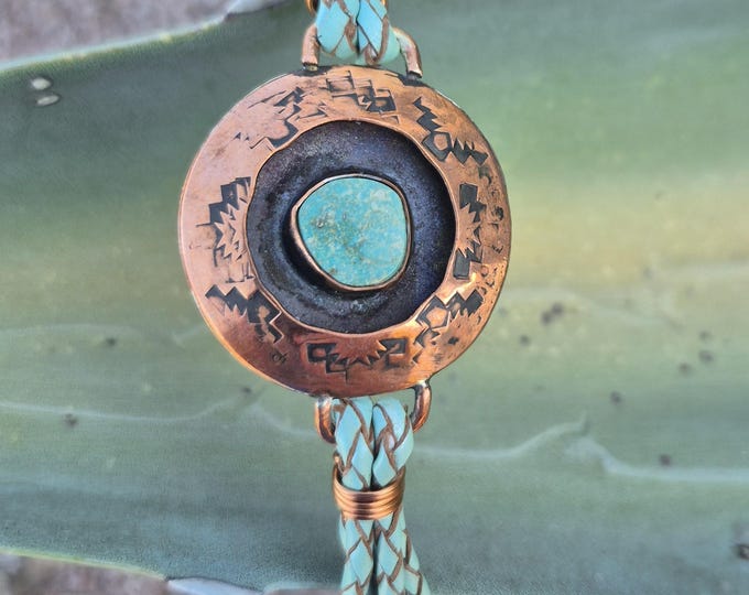 Copper Shadowbox w/ Marenci Turquoise Leather Bracelet