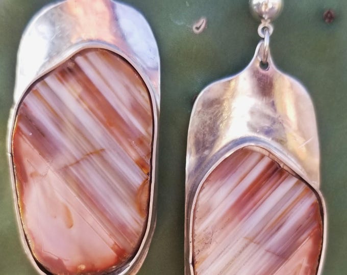 Striated Agate & Silver Earrings