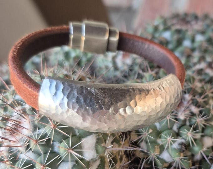 Leather Bracelet With Silver Tunnel