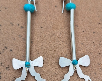 Silver Bow & Kingman Turquoise Earrings