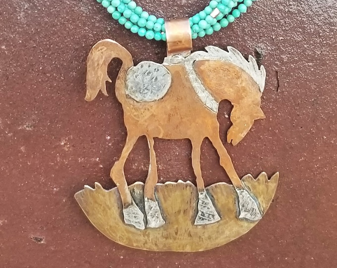 28" Copper, Silver, & Kingman Turquoise Pony Necklace