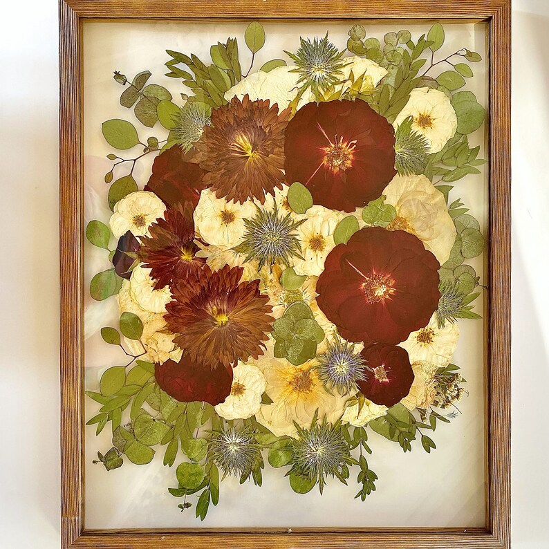 Custom Pressed Bridal Bouquet| Preserved Bouquet| Framed Wedding Flowers| Framed Bouquet | Bridal Bouquet Preservation| 16x20 Floating Frame
