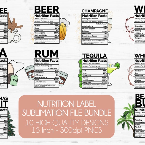 Nutrition Facts PNG Bundle | Alcohol PNG