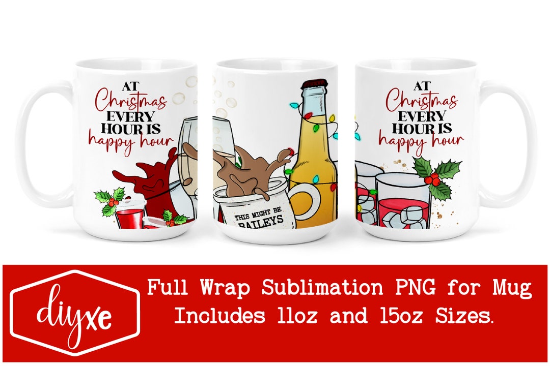 Happy Hour Mug Christmas Sublimation Mug Christmas Mug Etsy Canada