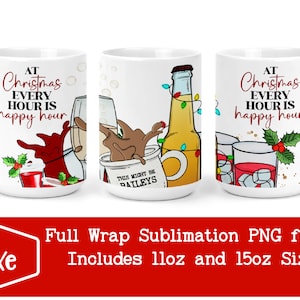 Happy Hour Mok | Kerst Sublimatie Mok | Kerst Mok Wrap | Kerst Mok PNG