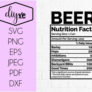 Valeur nutritive de la bière l Svg-Dxf-Png-Eps | Drôle d’alcool SVG Cut File