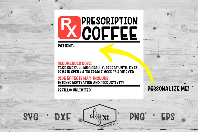 Download Prescription Coffee Label Svg-Dxf-Png-Eps | Etsy